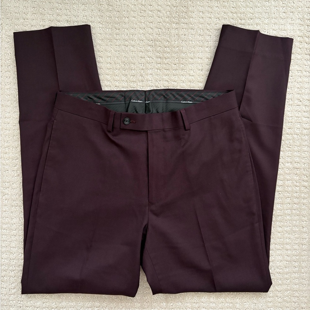 Calvin Klein Men's Dark Burgundy Slim Fit Dress Pants